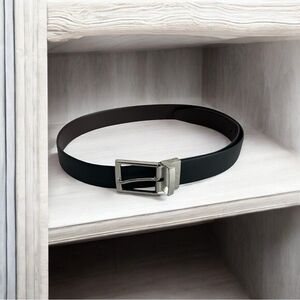 Reversible Black Brown Genuine Leather Silver Square Buckle Dress Belt Sz L 39.5